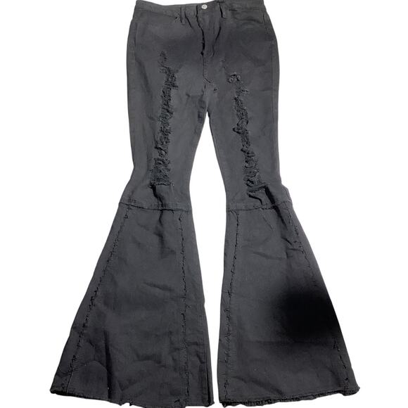 Almost Famous High Rise Flare Jeans Black Women’s 11 — Distressed, Retro, Trendy - Picture 1 of 8